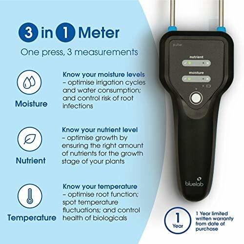 3 in 1 meter with moisture, nutrient, and temperature measurements.