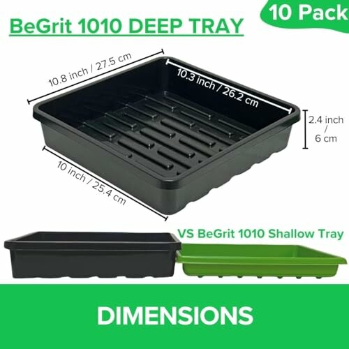 BeGrit 1010 deep tray with dimensions and comparison to shallow tray.