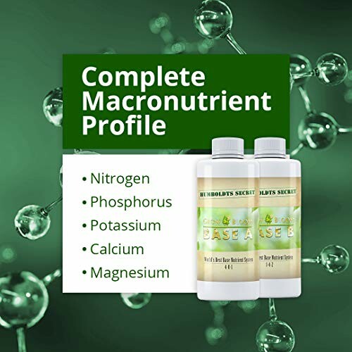 Two bottles with macronutrient profile including nitrogen, phosphorus, potassium, calcium, magnesium.