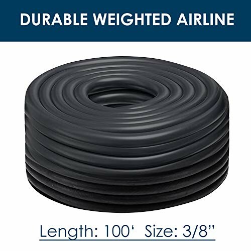 Coiled black durable weighted airline tubing, 100 feet length, 3/8 inch size.