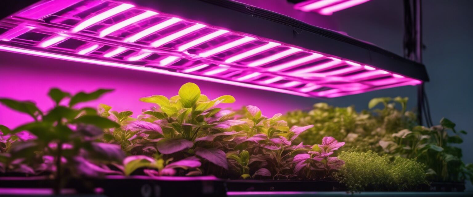 Hydroponic grow lights in use