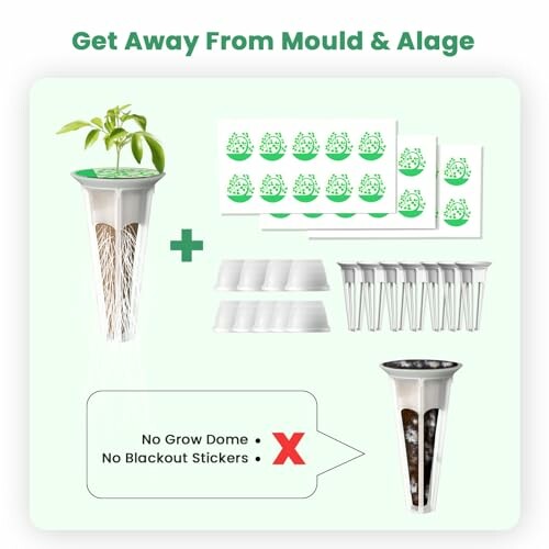 Plant growing system with components and illustrations.