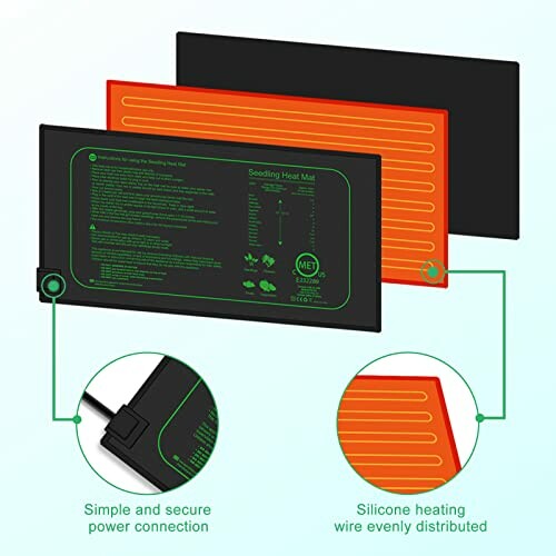 Diagram of seedling heat mat with features highlighted.