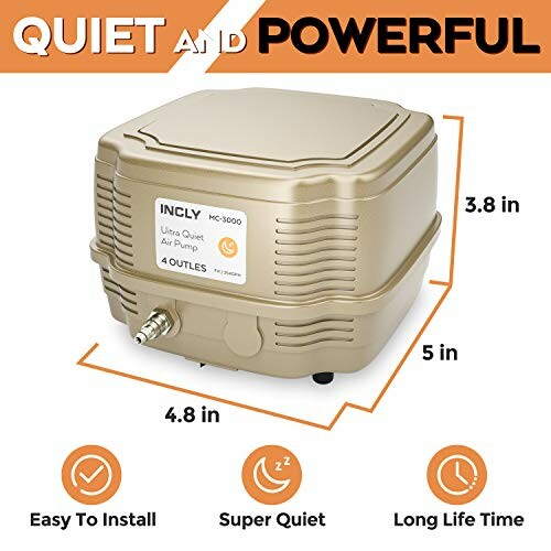 Ultra quiet air pump with dimensions and features