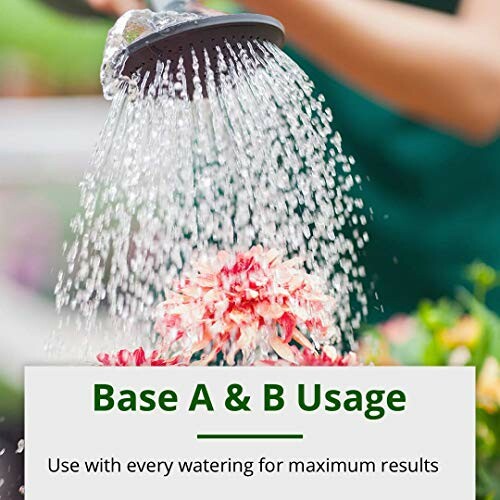 Person watering flowers with a watering can, highlighting Base A & B usage.